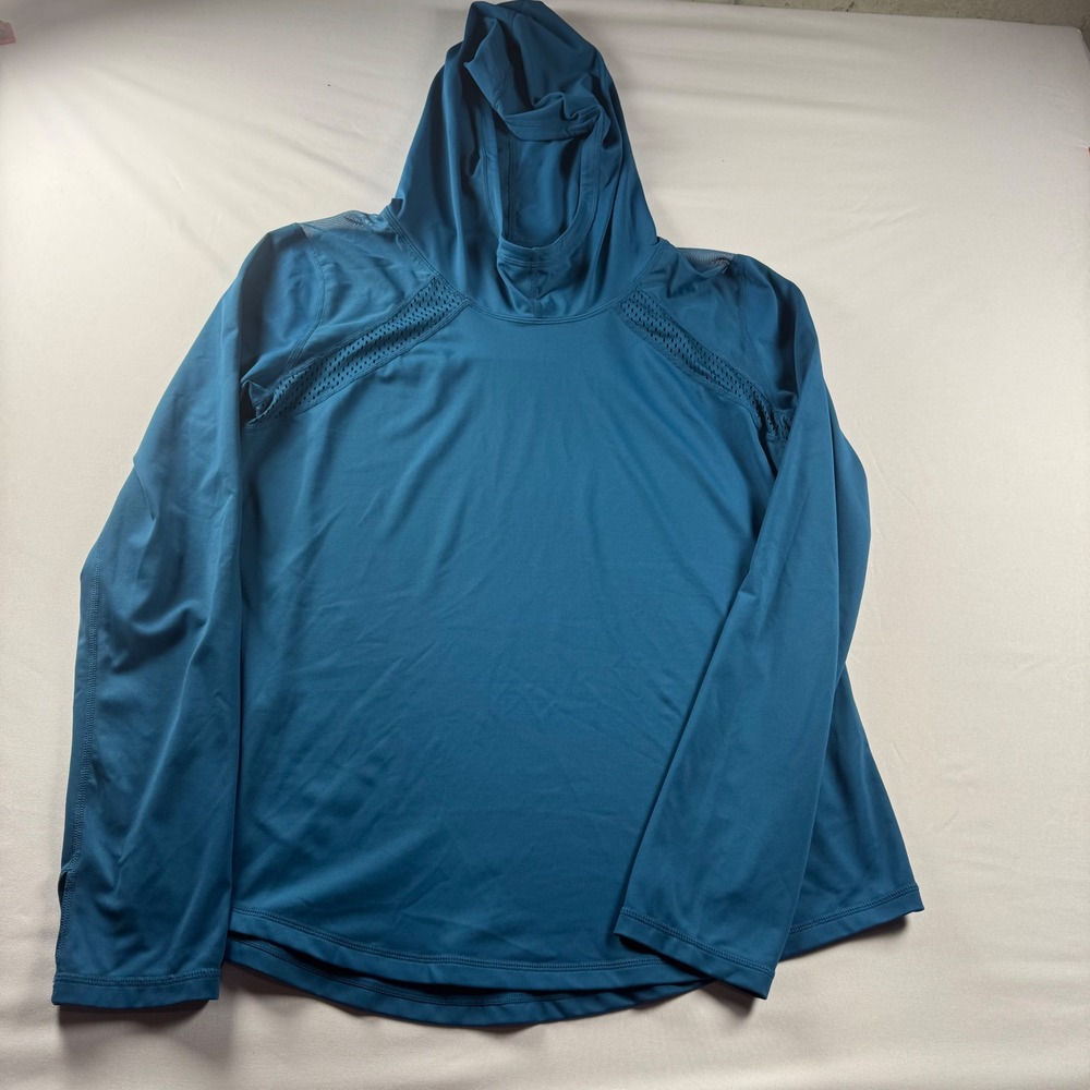Z by Zella Women Teal Blue Mesh Panel‎ Activewear Hoodie Thumbholes XL